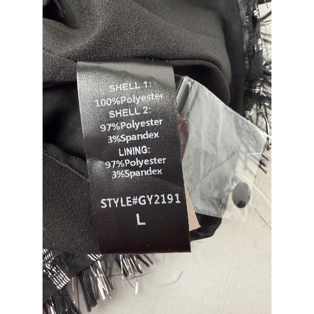 DO+BE Black Silver Tinsel Fringe Open Back Halter Mini Dress GY2191 NWT Large - Picture 8 of 13